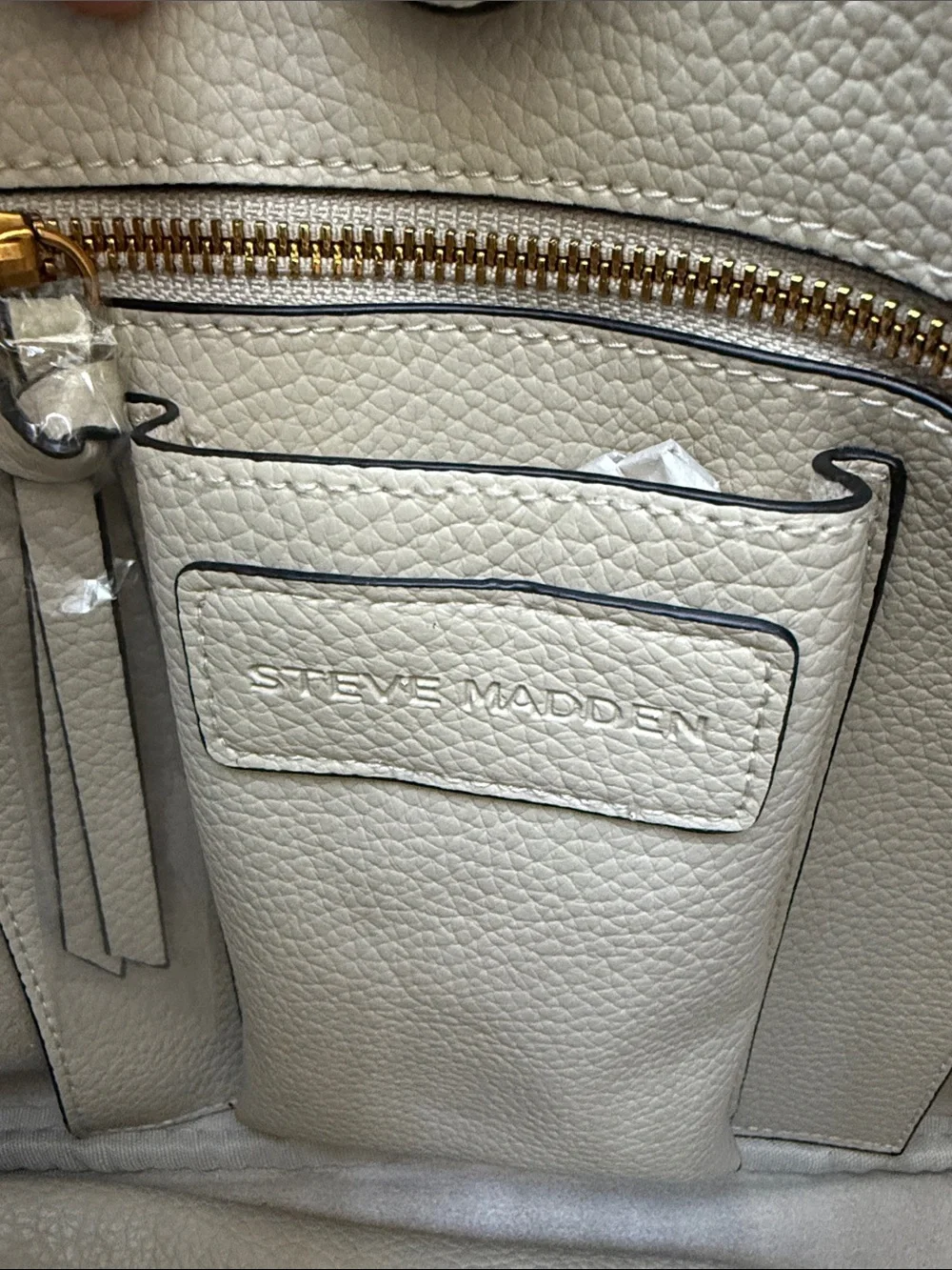 New Steve Madden Large Cream Faux Pebbled Shoulder Tote with Studded Strap